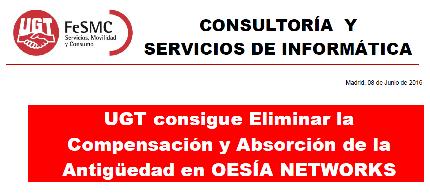 Absorción Antigüedad Oesia Networks S.L.